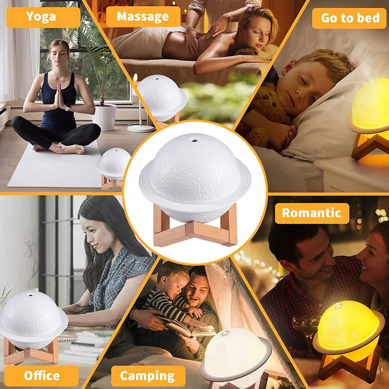 Hogar Planet Humidifier Fragrance Diffuser 200Ml Night Light USB Ultrasonic Planet Wet Aroma Essential Oil Diffuser Air Humidifi