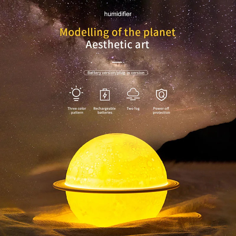 Hogar Planet Humidifier Fragrance Diffuser 200Ml Night Light USB Ultrasonic Planet Wet Aroma Essential Oil Diffuser Air Humidifi